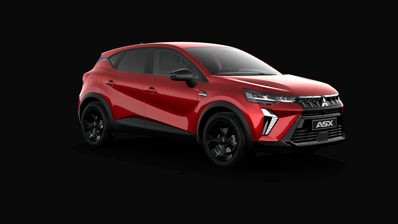 Mitsubishi ASX Black Edition na cor Sunrise Red, três quartos dianteiros