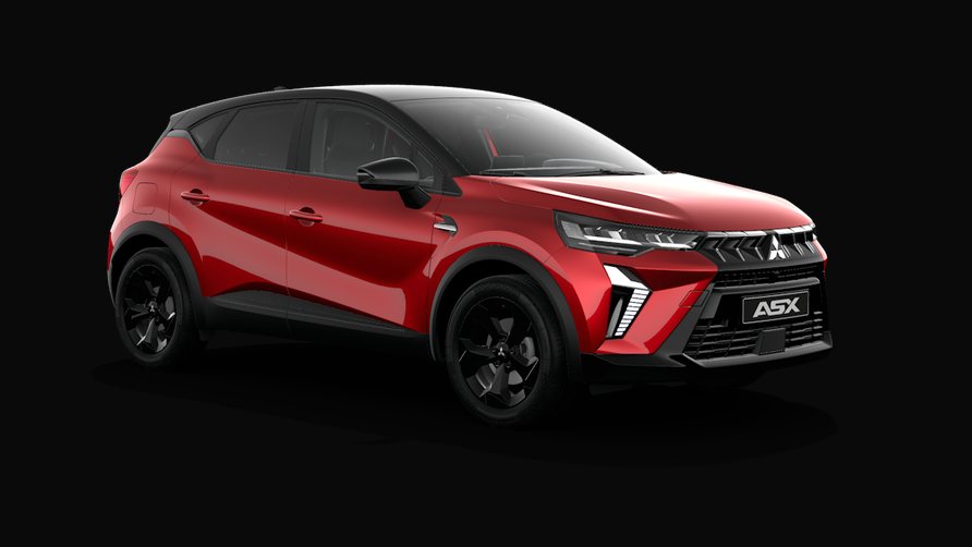 Mitsubishi ASX Black Edition na cor Sunrise Red + Onyx Black, três quartos dianteiros
