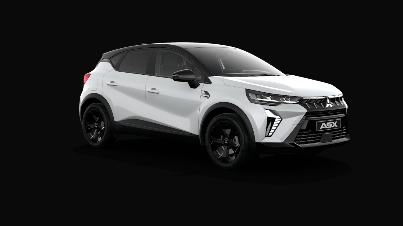 Mitsubishi ASX Black Edition na cor Crystal White + Onyx Black, três quartos dianteiros