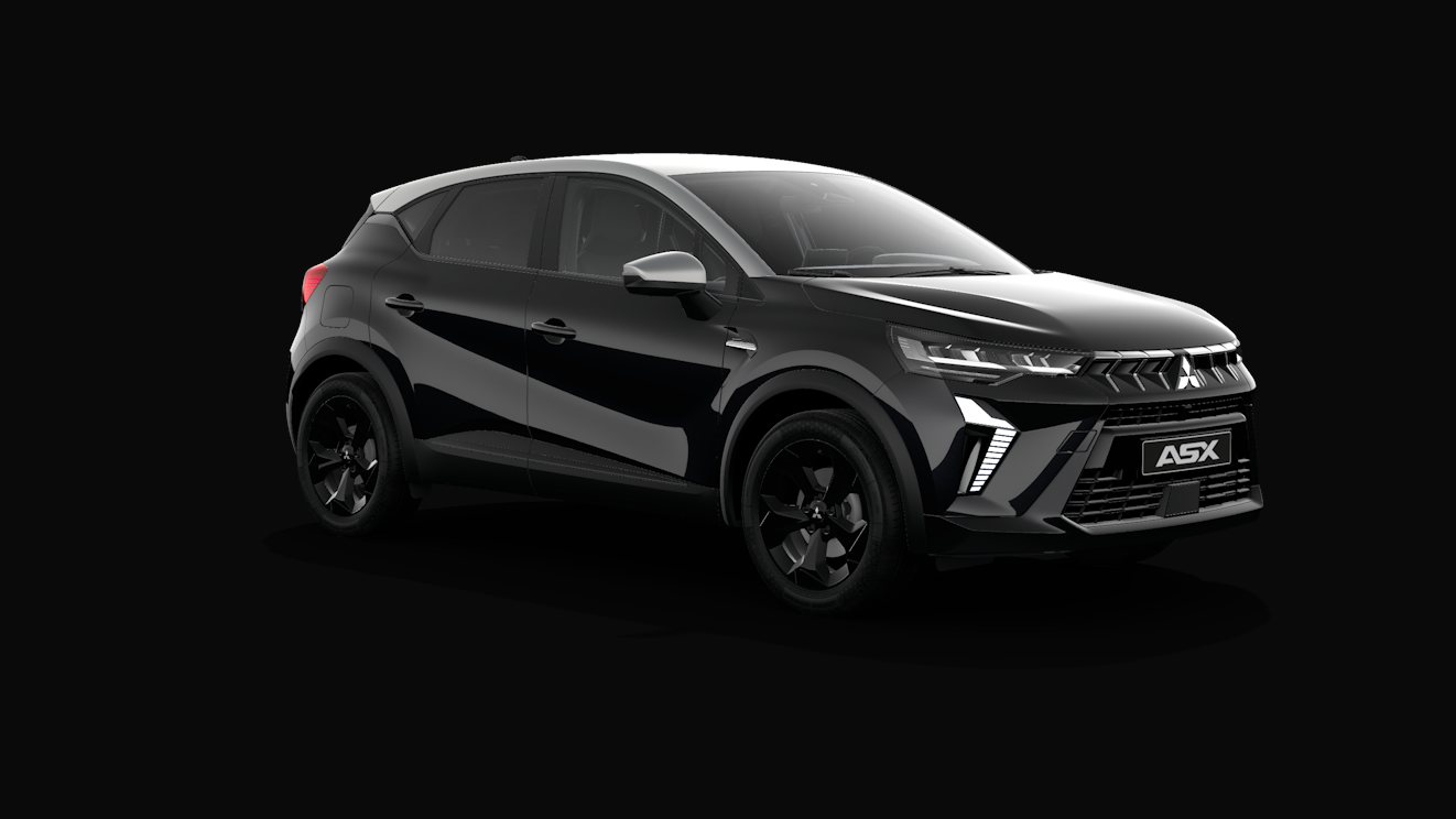 Mitsubishi ASX Black Edition na cor Onyx Black + Silver, três quartos dianteiros