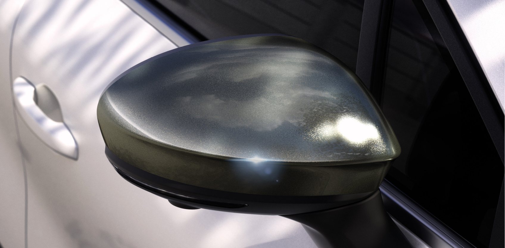 Capa cinzenta no retrovisor exterior de um Grandis