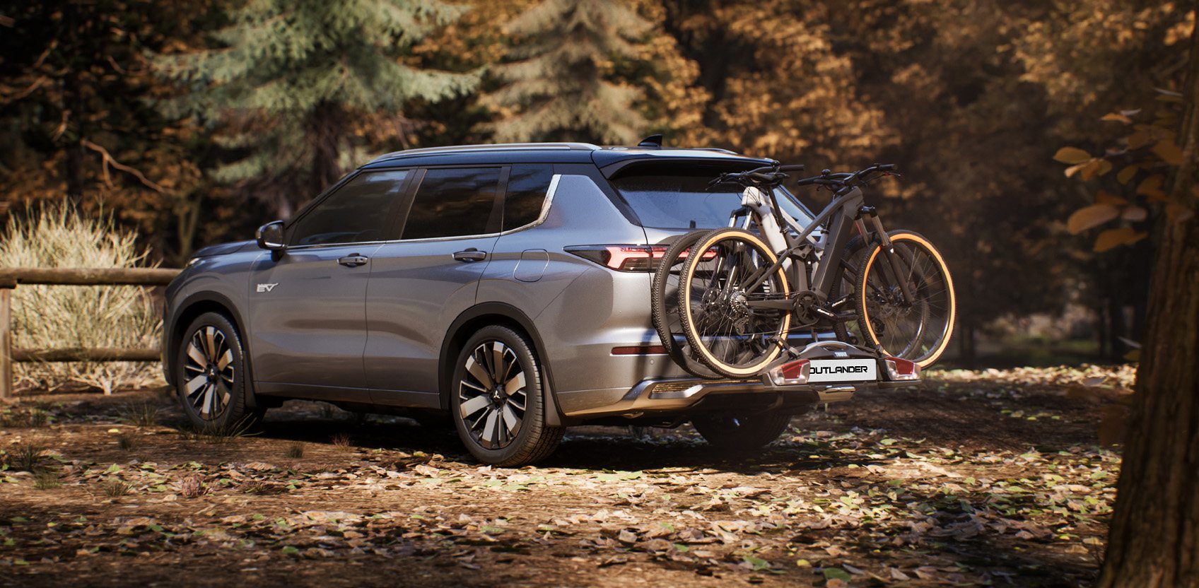 Mitsubishi Outlander PHEV com um porta-bicicletas na bola de reboque