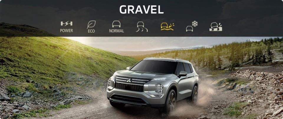 Mitsubishi Outlander PHEV no cenário do modo Gravel