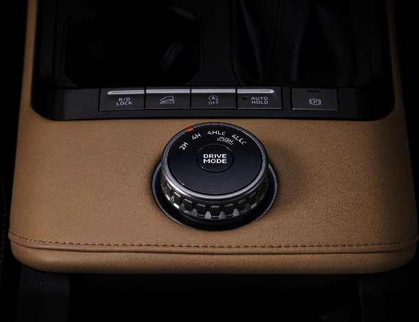 O anel do Super Select na consola, com as posições 2H, 4H, 4HLC e 4LLC gravadas à volta do botão Drive Mode